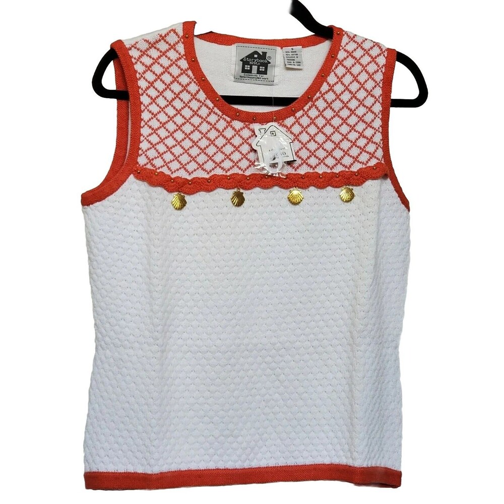 NEW Storybook Knits Women's White Coral Island Sweater Sea Shell Nautical SZ S